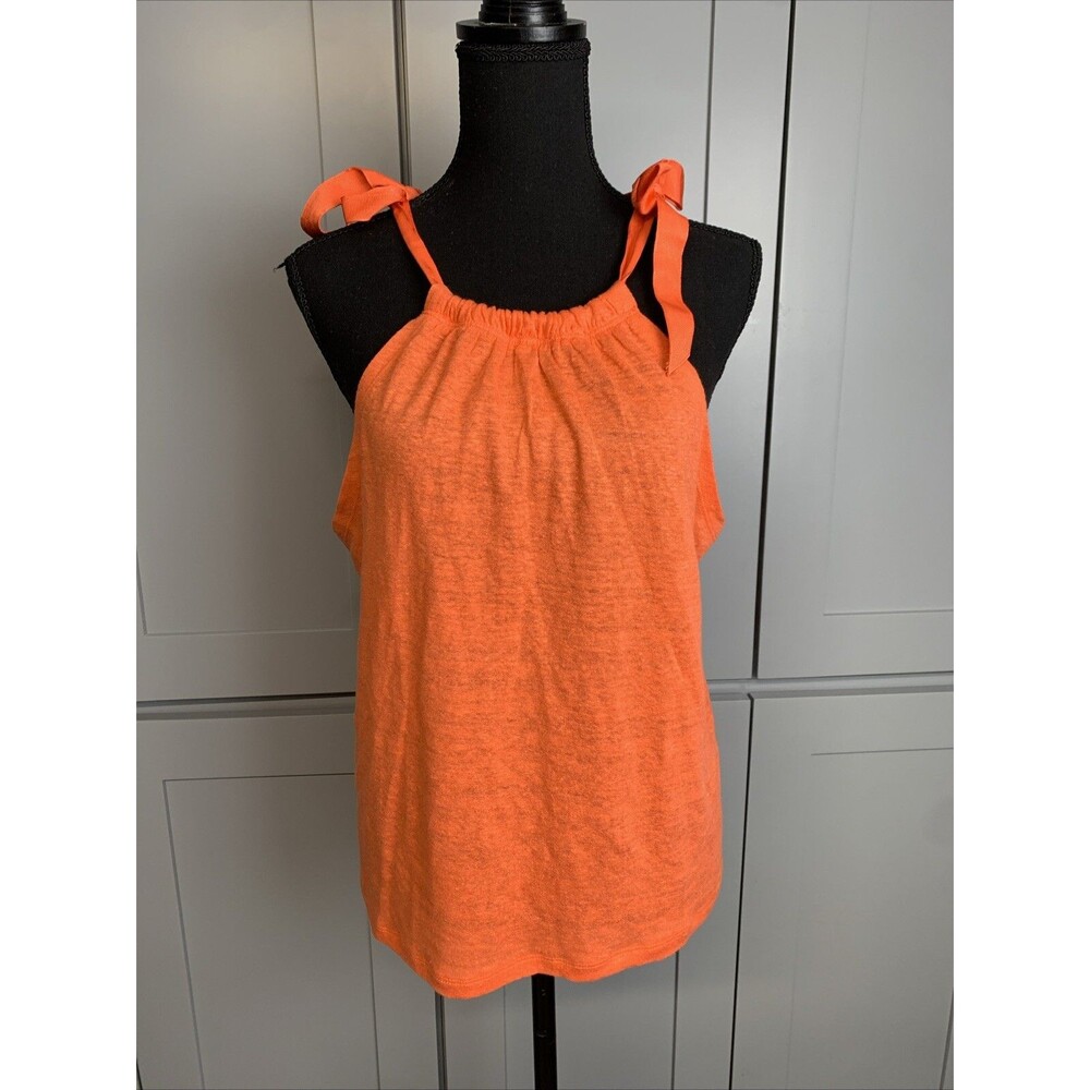 J.CREW Orange Linen Blend Tie Shoulder Halter Tank Top Medium NWT - Picture 1 of 10